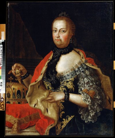 صورة الإمبراطورة ماريا تيريزا من النمسا (1717-1780) (صورة الإمبراطورة ماريا تيريزيا من النمسا). لوحة لفاسيلي كوزميش بيريزين (1743 بعد 1795). زيت على قماش ، ٨٨ × ٦٩ سم بواسطة فاسيلي كوزميش بيريزين
