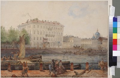 منزل MD Tarasova على جسر Fontanka ، بواسطة Sadovnikov ، فاسيلي سيميونوفيتش (1800-1879). لوحة مائية على ورق بواسطة فاسيلي سيمينوفيتش سادوفنيكوف