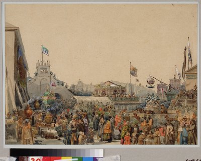 معرض في ساحة الأميرالية في سانت بطرسبرغ. عمل فاسيلي سيميونوفيتش سادوفنيكوف (1800-1879) ، لوحة مائية على ورق بواسطة فاسيلي سيمينوفيتش سادوفنيكوف
