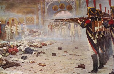 فرقة الإعدام بالرصاص تعدم السجناء (طباعة حجرية ملونة) بواسطة Vasili Vasilievich Vereshchagin