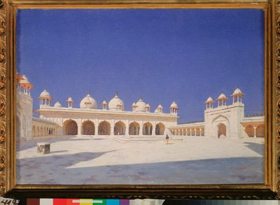 مسجد اللؤلؤ في الحصن الأحمر في أغرا بالهند - لوحة لفاسيلي فاسيليفيتش فيريشاجين (فاسيلي فيريشاجين) (1842-1904) ، زيت على قماش بواسطة Vasili Vasilievich Vereshchagin