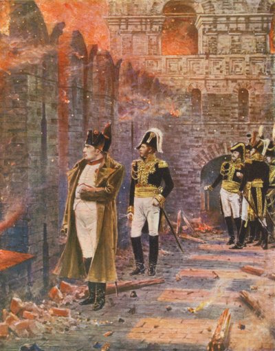 نابليون يشاهد حريق موسكو (ليثو ملون) بواسطة Vasili Vasilievich Vereshchagin