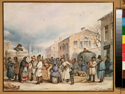 سوق هاي في سانت بطرسبرغ - عمل فاسيلي إيفانوفيتش شترنبرغ (1818-1845) ، لوحة مائية على الورق بواسطة فاسيلي إيفانوفيتش ستيرنبرغ