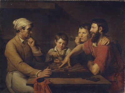 طباخ يلعب المسودات مع القائم بأعمال ، 1824 بواسطة فاسيلي إيفانوفيتش غريزنوف