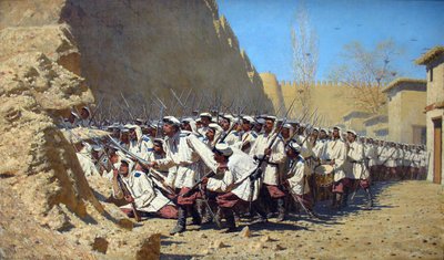 الروسية: "عند سور القلعة. "دعهم يدخلون" عند سور القلعة. "دعهم يدخلون". بواسطة Vasily Vereshchagin