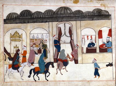مسيرة من القسطنطينية. صورة مصغرة من "" النصب التذكارية التركية "(مجلد Cicogna 1971" Memorie Turchesche ") لوحة مائية من مدرسة البندقية في القرن السابع عشر. بواسطة مدرسة البندقية