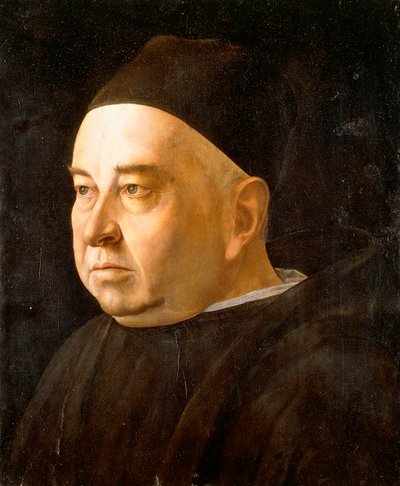 صورة لرجل دين ، طول التمثال يرتدي معطفا أسود وغطاء ، c.1490 بواسطة مدرسة البندقية