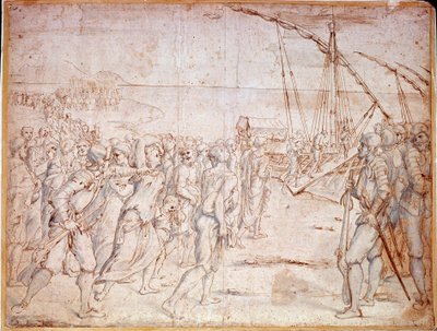 Deportation of the Morisques from Spain (Muslims of Spain forcibly converted to Catholicism) following the signing by Philip III of Spain of a treaty on 22/09/1609. Drawing by Vincencio Carducho (1576-1638) بواسطة فيسنتي كاردوتشو
