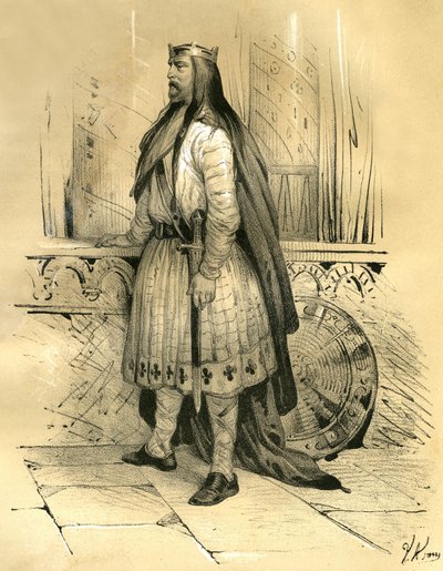 كلوديون المشعر، قائد الساليان الفرنجي من حوالي عام 428 حتى وفاته عام 447، وهو على الأرجح سلف الميروفنجيون. نقش رسمه فيكتور آدم (1801-1866) في كتاب "فرنسا في العصور الوسطى" الذي نشره الأخوان أردان في منتصف القرن الأول بواسطة فيكتور آدم