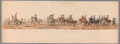 موكب تاريخي في الذكرى المئوية الثانية لجامعة أوترخت ، 1836 (اللوحة 8) مسيرة الجيش الهولندي إلى أوستند ، 3 يوليو 1600 ، في اليوم التالي للانتصار في Nieuwpoort ؛ وفقًا للأداء المليء بالملابس الذي قدمه H H Student بواسطة شركة Caramelli and Co.