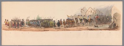 موكب تاريخي في الذكرى المئوية الثانية لجامعة أوترخت ، 1836 (اللوحة 10) مسيرة الجيش الهولندي إلى أوستند ، 3 يوليو 1600 ، في اليوم التالي للانتصار في Nieuwpoort ؛ وفقًا للأداء المليء بالملابس الذي قدمه H H Studen بواسطة شركة Caramelli and Co.
