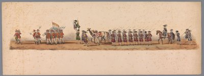 موكب تاريخي في الذكرى المئوية الثانية لمدرسة Utrechtse Hogeschool ، 1836 (اللوحة 3) Optogt des Nederlandschen Legers إلى أوستند ، 3 يوليو 1600 ، في اليوم التالي للانتصار في Nieuwpoort ؛ وفقًا للأداء المليء بالملابس الذي قدمه HH Student بواسطة شركة Caramelli and Co.