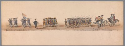 موكب تاريخي في الذكرى المئوية الثانية لجامعة أوترخت ، 1836 (اللوحة 4) مسيرة الجيش الهولندي إلى أوستند ، 3 يوليو 1600 ، في اليوم التالي للانتصار في Nieuwpoort ؛ وفقًا للأداء المليء بالملابس الذي قدمه H H Student بواسطة شركة Caramelli and Co.