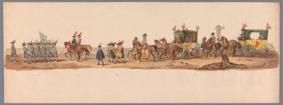 موكب تاريخي في الذكرى المئوية الثانية لجامعة أوترخت ، 1836 (اللوحة 6) مسيرة الجيش الهولندي إلى أوستند ، 3 يوليو 1600 ، في اليوم التالي للانتصار في Nieuwpoort ؛ وفقًا للأداء المليء بالملابس الذي قدمه H H Student بواسطة شركة Caramelli and Co.