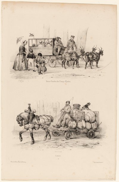 مدرب Omnibus على الشانزليزيه ، حوالي 1841-44 (طباعة) بواسطة فيكتور آدم