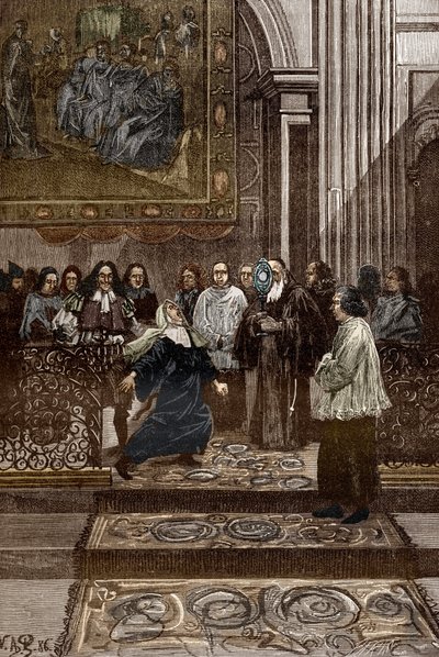 Affaire desuses de Loudun (demons de Loudun) حوالي عام 1630: "طرد الأرواح الشريرة للأم المسكونة التي تتولى رئاسة دير أورسولين من قبل كاهن شينون ، بيير بري ، عقب أحداث" Loudun the Possessions "، وهي عبارة عن رسم توضيحي لممتلكات Loudu بواسطة فيكتور أرمان بوارسون