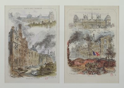 مناظر لقصر التويلري وفندق دي فيل قبل وبعد حرائق عام 1871 بواسطة فيكتور كويندر
