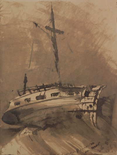 سفينة في Choppy Seas ، 1864 (قلم وحبر يغسلان على الورق) بواسطة Victor Hugo