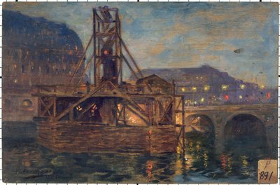 Les travaux du travaux du métropolitain au pont Saint-Michel en 1906، في 11-1906 (زيت على الخشب) بواسطة فيكتور ماريك