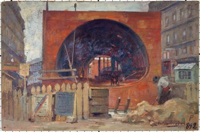 Les travaux du travaux du métropolitain place Saint-Michel en 1906، في 11-1906 (زيت) بواسطة فيكتور ماريك