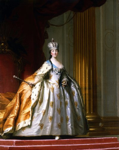 صورة كاملة الطول لإمبراطورة روسيا كاثرين الثانية العظيمة (1729-1796) في "رداء التتويج" لوحة لفيجيلوس إريكسن (إريكسن) (1722-1782) 1779 مجموعة ديفيد بواسطة Vigilius Erichsen