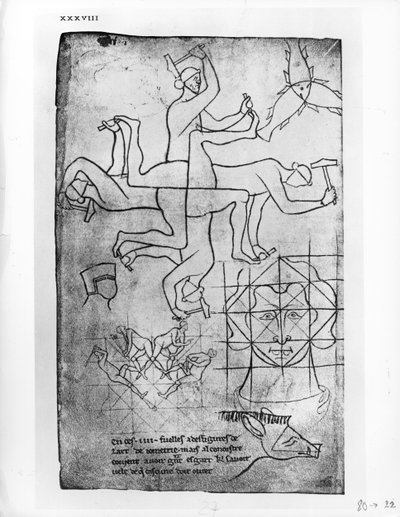 نسخة طبق الأصل من السيدة الأب 19093 fol.19v دراسات الرجال والحيوانات بواسطة فيلارد دي هونيكورت