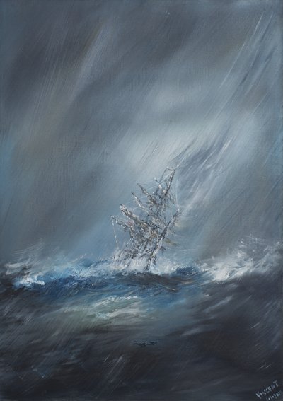 HMS Beagle في العاصفة قبالة كيب هورن 24 ديسمبر 1832. 2012 ، (زيت على قماش) بواسطة فنسنت الكسندر بوث