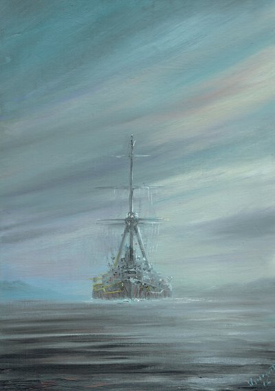 SMS Derfflinger Scapa Flow 1919، 2016 (حبر زيت على لوح قماش) بواسطة فنسنت الكسندر بوث