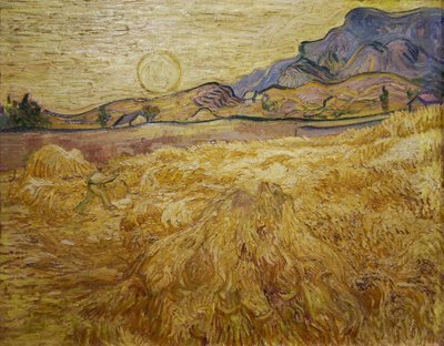 حقل قمح مع حصادة وشمس ، 1889. بواسطة فنسنت فان جوخ