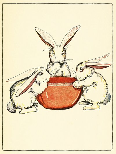 تناول Flopsy و Mopsy و Cotton-Tail الخبز والحليب والتوت على العشاء ، من حانة The Tale of Peter Rabbit. 1916 (لون ليثو) بواسطة فرجينيا ألبرت