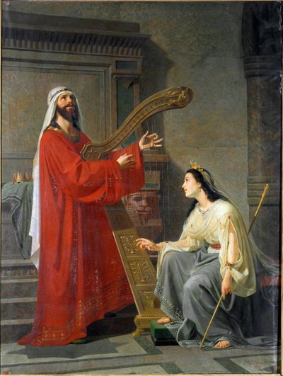 ديفيد وميكول الملك داود يعزفان على القيثارة. رسم فيرجينيو جرانا (حوالي 1830-1888) القرن التاسع عشر. 243x182 cm الجينات ، Accademia Ligustica di Belle Arti ، الجرد. 468 بواسطة فيرجينيو جرانا