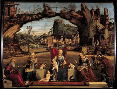 لوحة المحادثة المقدسة لفيتوري كارباتشيو (1450-1526) شمس القرن السادس عشر. 0.98x1.27 م أفينيون ، متحف القصر الصغير بواسطة فيتوري كارباتشيو