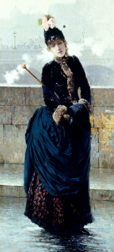 سيدة على جسر في باريس - فيتوريو ماتيو كوركوس (1859-1933) ، زيت على قماش بواسطة فيتوريو ماتيو كوركوس
