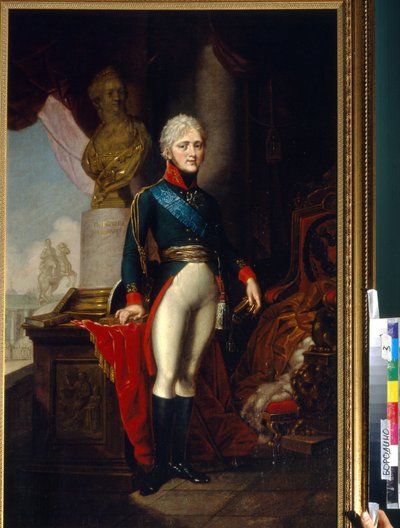 صورة للإمبراطور ألكسندر الأول ملك روسيا (1777-1825). لوحة لفلاديمير لوكيش بوروفيكوفسكي (أو بوروفيكوفسكي) (1757-1825) ، زيت على قماش ، حوالي 1800. الفن الروسي في القرن الثامن عشر. متحف الدولة للحرب والتاريخ في بورودينو ، موسكو. بواسطة فلاديمير لوكيش بوروفيكوفسكي