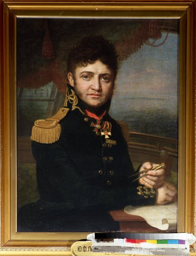 "" Portrait du navigateur et officier Yuri Lisyansky (Lisiansky ou Lisianski) (1773-1837) "" Peinture de Vladimir Borovikovsky (Borovikovski) (1757-1825) 1810 متحف الدولة للبحرية المركزية سانت بيترسبورغ بواسطة فلاديمير لوكيش بوروفيكوفسكي