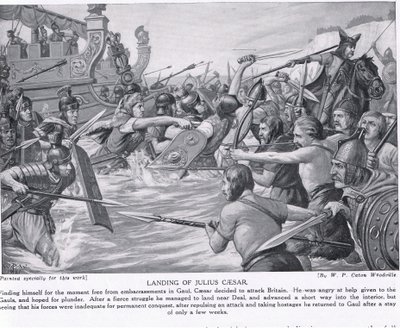 هبوط يوليوس قيصر ، توضيح من `` تاريخ الأمم في هتشنسون &39;&39; ، ج .1910 بواسطة WP كاتون وودفيل