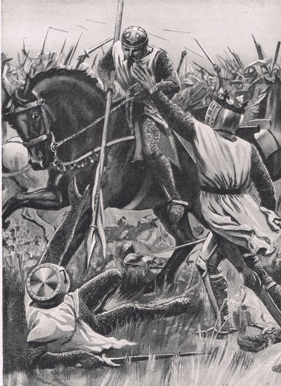 "Hold Fellow ، I am Henry of Winchester you King" ، رسم توضيحي من "British Battles on Land and Sea" ، نشره Cassell ، London ، c1910 (litho) بواسطة WRS Stott