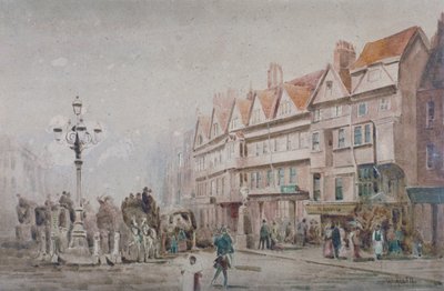 المنظر شرقاً على طول الجانب الجنوبي من Holborn and Stable Inn ، لندن ، 1860. بواسطة دبليو ألين