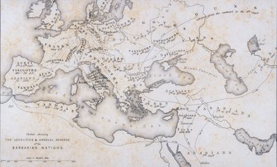 المواقع والتقدم التدريجي للأمم البربرية ، c.1850 بواسطة W Hughes