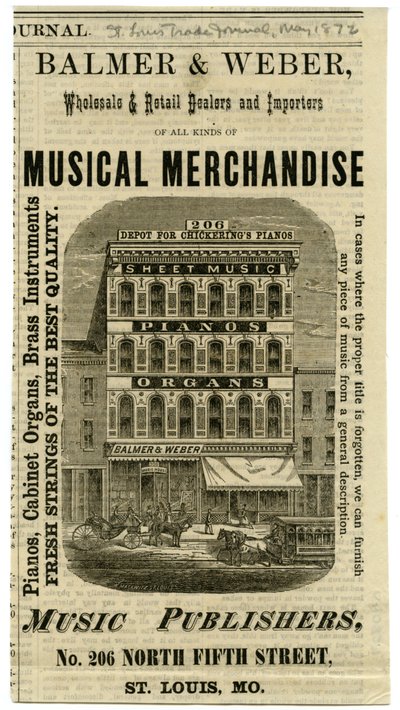 Balmer and Weber تجار الجملة والتجزئة ومستوردو البضائع الموسيقية ، 206 شمال شارع فورث. بواسطة دبليو ماكويتز