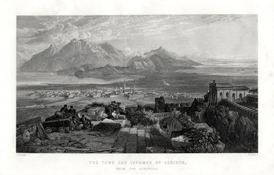 بلدة وبرزخ كورنث من الأكروبوليس ، اليونان ، 1887 بواسطة دبليو ميللر