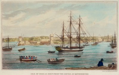 جزيرة الكلاب كما تُرى من أحواض السفن في روثرهيث بواسطة و. تيمز
