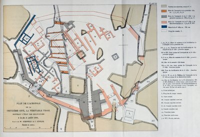 خريطة لأكروبوليس للمدينة الثانية في تروي ، 1884 بواسطة W and Hoefler, J. Doerpfeld