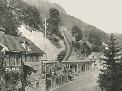 نقطة انطلاق خط سكة حديد Pilatus ، Alpnachstad ، سويسرا ، 1895. بواسطة W and S Ltd