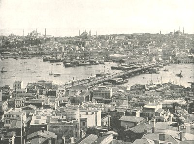 جسر غالاتا عبر القرن الذهبي ، القسطنطينية ، الإمبراطورية العثمانية ، 1895. بواسطة W and S Ltd