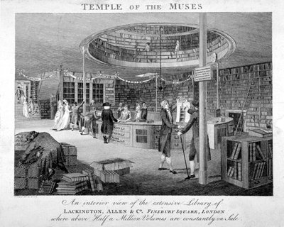 The Temple of the Muses Bookshop في ميدان فينسبري ، لندن ، c1810. بواسطة ووكر