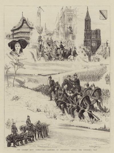 مناورات الجيش الألماني ، اسكتشات في ستراسبورغ خلال زيارة الإمبراطور بواسطة Walter Charles Horsley