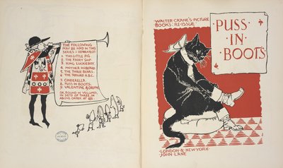 قائمة المحتويات وصفحة العنوان لـ "Puss in Boots". بواسطة والتر كرين
