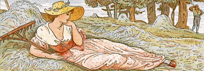 `` Phillis on the New Made Hay &39;&39; ، توضيح الأغنية من `` Pan-Pipes &39;&39; ، كتاب الأغاني القديمة ، مرتب حديثًا ومع المرافقات من Theo. Marzials ، نشر في لندن من قبل جورج روتليدج وأولاده ، 1884 ( بواسطة والتر كرين
