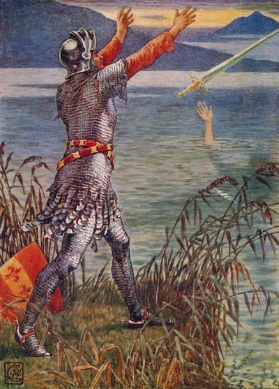 يلقي السير Bedivere السيف Excalibur في البحيرة ، 1911. بواسطة والتر كرين